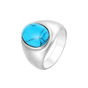 Vintage Stainless Steel Turquoise Ring For Men Women Retro Oval Blue Black Stone Punk Band Ring Biker Jewelry Gift