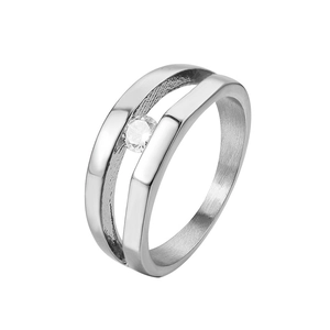 Minimalist Stainless Steel Hollow Out Ring For Women Men With Rhinestone Double Layer Geometric Retro Fashion Jewelry Gift