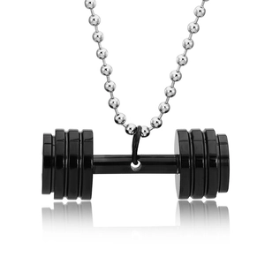 Collier pendentif haltère noir pour homme avec chaîne à billes argentée style fitness
