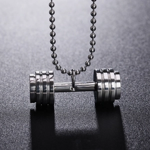 Collier avec pendentif haltère en argent poli sur chaîne à billes pour le fitness