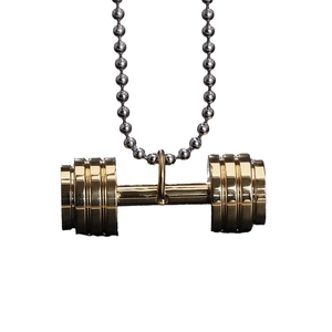 Collier pendentif haltère doré avec chaîne à billes argentée pour les fans de sport