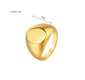 Detalle de anillo de sello dorado de 15mm con especificación de peso 10g sobre blanco