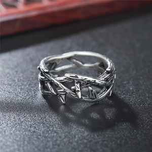 Vintage gothic stainless steel crown of thorns ring with antique silver finish detail