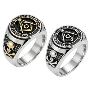 Bague Sceau Maçonnique Hommes Acier Titane Crâne Os Croisés Vintage Gothique Latin Gravé Rétro Bijoux Religieux