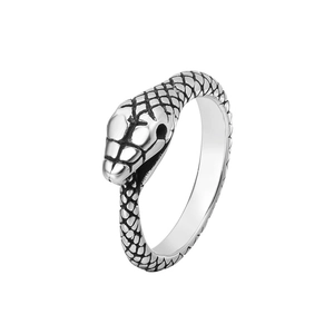 Bague en Acier Titane Tête de Serpent Vintage pour Hommes Femmes Gothique Punk Couleur Argent Antique Texture d'Écailles Bijoux
