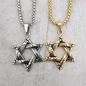 Collana Con Ciondolo Stella di Davide in Acciaio Inossidabile Esagramma Ebraico Retrò Gioielli Religiosi Per Uomo Donna