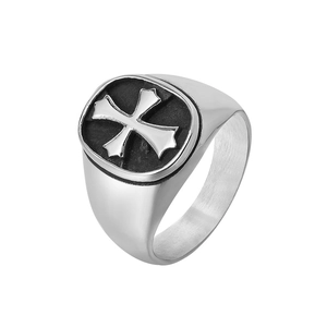 Men's Vintage Stainless Steel Cross Signet Ring Retro Punk Gothic Style Religious Jewelry For Daily Party Accessories