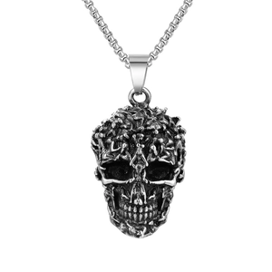 Gothic Skull Pendant Stainless Steel Vintage Silver Carved Human Relief Punk Rock Pendant Only Without Chain For Men Women
