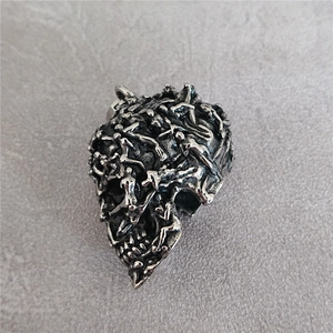 Gothic skull pendant necklace in antique silver finish with intricate human form detail