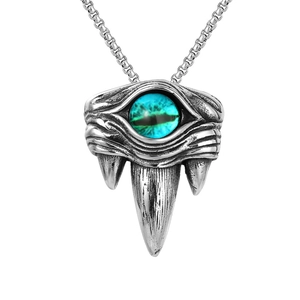 Gothic Evil Eye Beast Claw Pendant Necklace Stainless Steel Distressed Tusk Jewelry For Men Women Daily Party Accessory