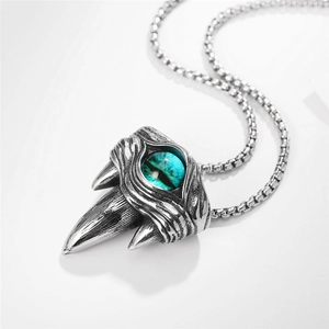 Gothic punk devil eye pendant necklace with beast claw design in stainless steel