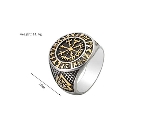Détail macro de la bague boussole viking indiquant le poids de 14,5g et 20mm de diamètre