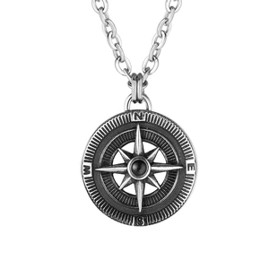 Vintage Stainless Steel Compass Pendant Antique Silver Nautical North Star Necklace Charm Retro Jewelry For Men Women