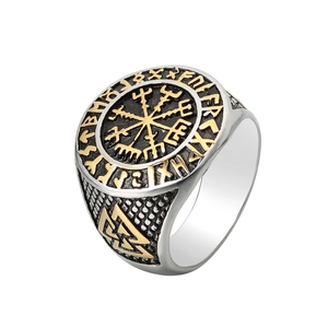Bague Boussole Viking en Acier Titane Vintage pour Hommes Nordique Vegvisir Valknut Rune Rétro Biker Bijoux de Mode