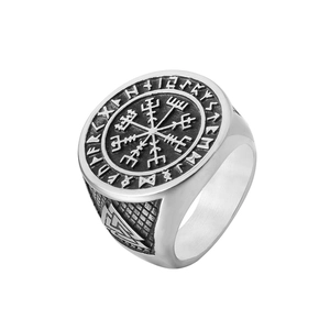 Viking Compass Vegvisir Stainless Steel Rune Ring For Men Vintage Valknut Norse Mythology Seal Band Ring Jewelry Gift