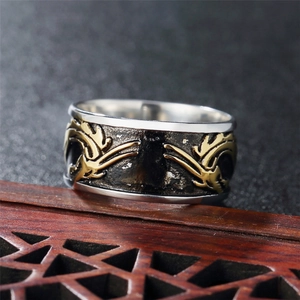 Bague dragon chinois rétro pour homme en acier inoxydable argenté et gaufré or