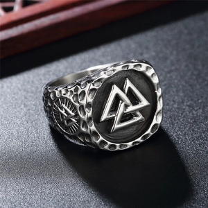 Vintage Nordic Viking Valknut symbol signet ring in cast stainless steel for men