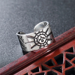 Vintage eagle stainless steel open ring with sunburst engraving in punk style