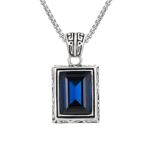 Collana con Ciondolo Rettangolare in Acciaio Inossidabile Vintage con Strass per Uomo Donna Gioielli con Intaglio Retro Senza Catena