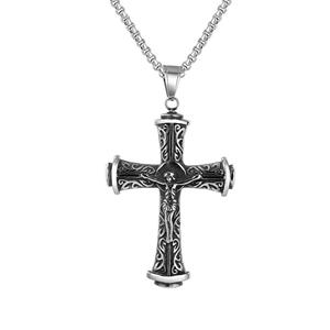 Vintage Edelstahl Jesus Kruzifix Anhänger Für Damen Herren Retro Distressed Ranken Graviertes Kreuz Anhänger Religiöser Schmuck