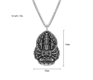 Detailed size chart for vintage Thousand-Hand Guanyin Buddha stainless steel pendant