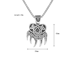 Detailed view of Viking bear claw pendant with Celtic knots showing 42mm x 33mm dimensions