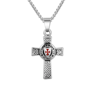 Männer Edelstahl Templerorden Anhänger Halskette mit rotem Kreuz Siegel