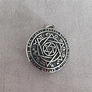 Retro stainless steel hexagon star pendant with zodiac symbols and mystical engraving