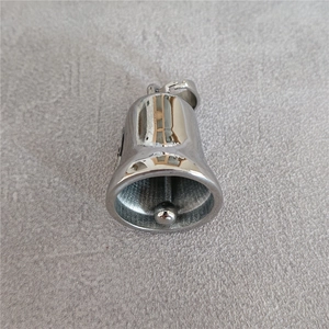 Polished stainless steel Viking bell pendant with silver mirror finish and metal ring clasp