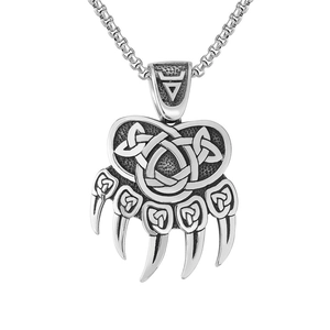 Viking Bear Claw Celtic Knot Stainless Steel Pendant Necklace For Men Nordic Hip Hop Retro Distressed Jewelry Gift