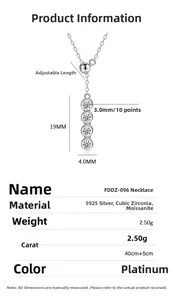 Detailansicht der S925 Silber Quasten-Halskette mit 3mm Moissanit-Anhänger Abmessungen