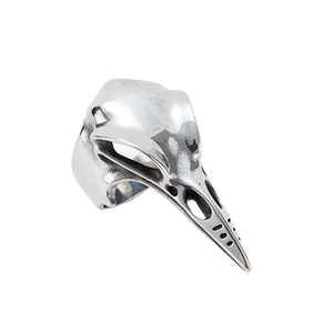 Gothic woodpecker skull ring in matte vintage silver stainless steel for a biker look