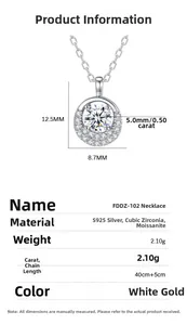 Makroansicht der S925 Sterlingsilber Kette mit Maßen des 50-Punkt Moissanit Anhängers