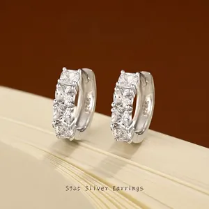 Boucles d'Oreilles Anneaux en Argent Sterling 925 avec Zirconia Carré Princesse pour Femme Géométrique Minimaliste Bijoux