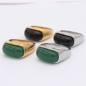 Vintage emerald and black agate saddle rings in gold and silver stainless steel