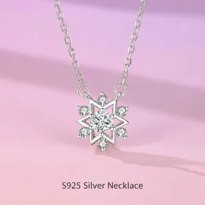 S925 Sterlingsilber Moissanit Schneeflocke Anhänger Halskette Für Damen Zirkonia Hexagramm Stern Anhänger Verschluss Choker Schmuck Geschenk