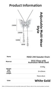 Detailed specs of S925 silver butterfly long necklace with white shell and tassel