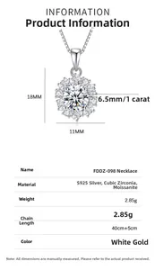Détails du collier flocon en argent S925 avec moissanite 1ct et chaîne de 45cm