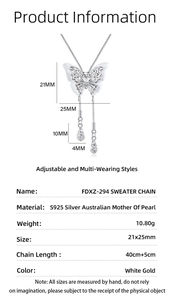 Detailed specs of the S925 sterling silver butterfly necklace with white mother of pearl