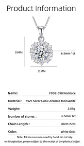 Détails du pendentif flocon en moissanite 1ct avec dimensions et spécifications de l'argent