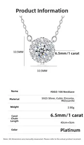 Détail du collier fleur en argent S925 avec moissanite de 6,5mm et oxydes de zirconium