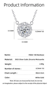 Détail macro du pendentif moissanite de 6,5mm et dimensions en argent S925