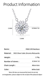 Spécifications du collier tournesol en argent S925 avec moissanite de 6,5 mm et détails