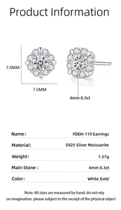 Detailed size specifications and S925 silver parameters for 4mm moissanite stud earrings