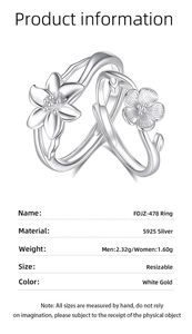 Détails des bagues lys en argent sterling S925 avec anneau réglable et poids précis