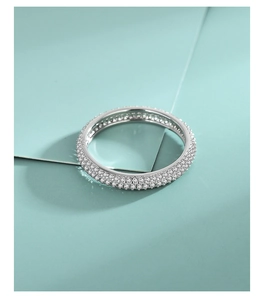 Close-up of eternity ring with three rows of sparkling micro-pave cubic zirconia