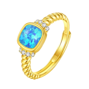 Anillo vintage de plata de ley 925 con ópalo azul y piedras de circón blanco