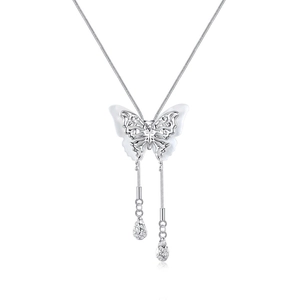 S925 sterling silver butterfly sweater necklace with long tassels and snake bone chain
