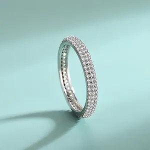 S925 Sterling Silver Triple Row Pave Zirconia Eternity Ring For Women Luxury White Gold Plated Fashion Finger Ring Wedding Jewelry