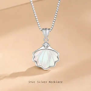 925 Sterling Zilver Schelp Hanger Halsketting Vrouwen Wit Kunstparelmoer Zirkonia Venetiaanse Ketting Sieraden Cadeau